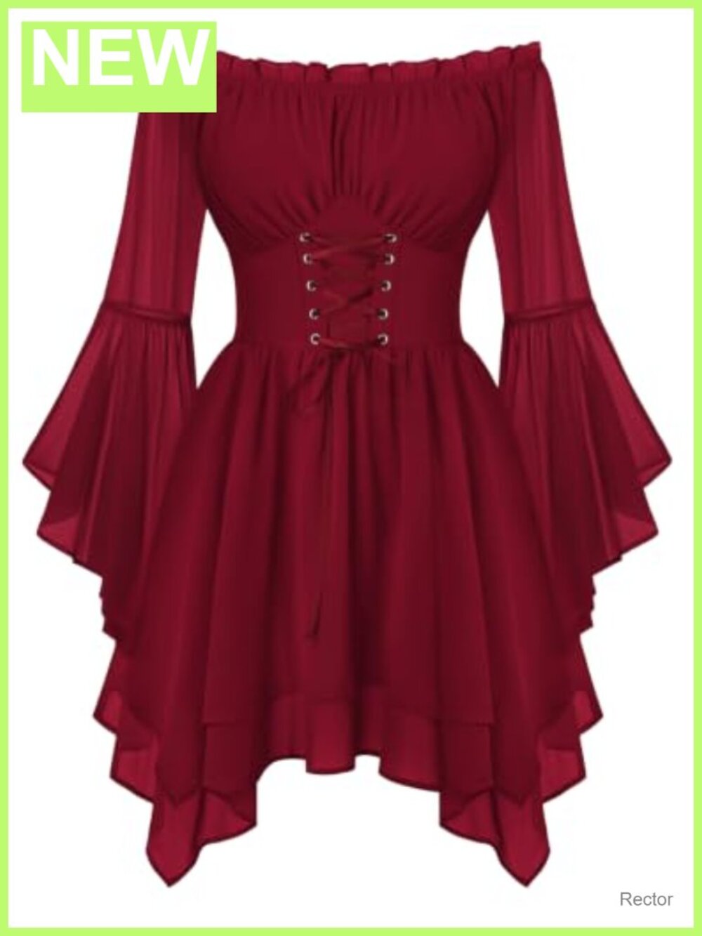 Renaissance Corset Dress Chiffon Off Shoulder Bell Sleeve Mini Costume